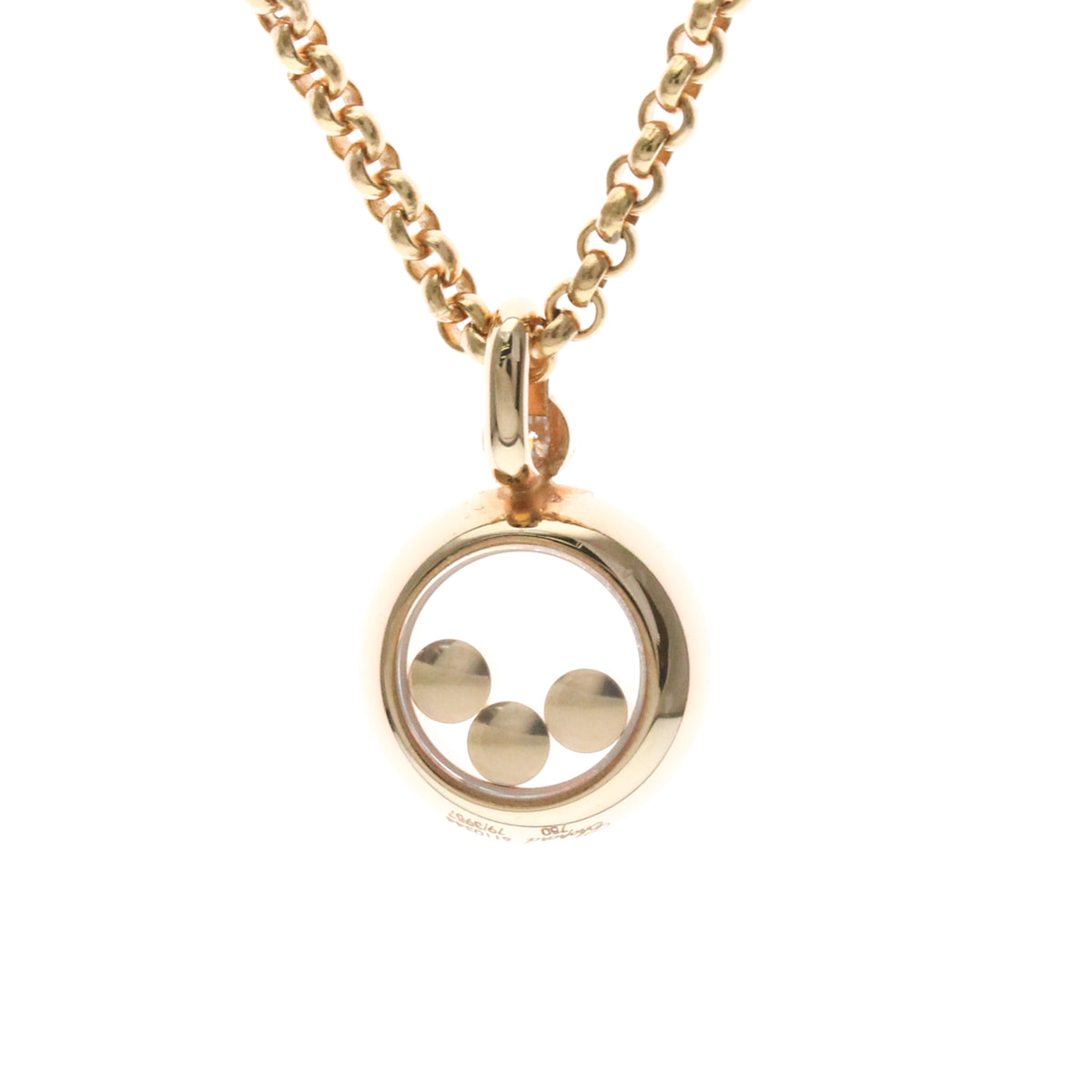 Chopard Happy Diamonds Round Pendant 18K Yellow Gold With Diamonds And 3 Floating Diamonds Gold Pink_Gold Necklace Jewelry (Pre-Owned)