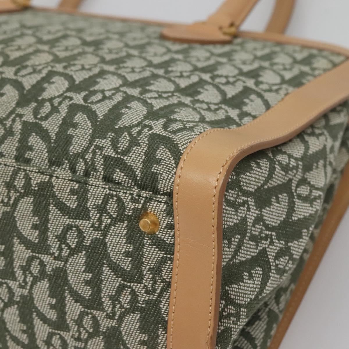 Christian Dior Vintage Trotter Double Pocket Tote Diorissimo Canvas Khaki Canvas Bag (Pre-Owned)