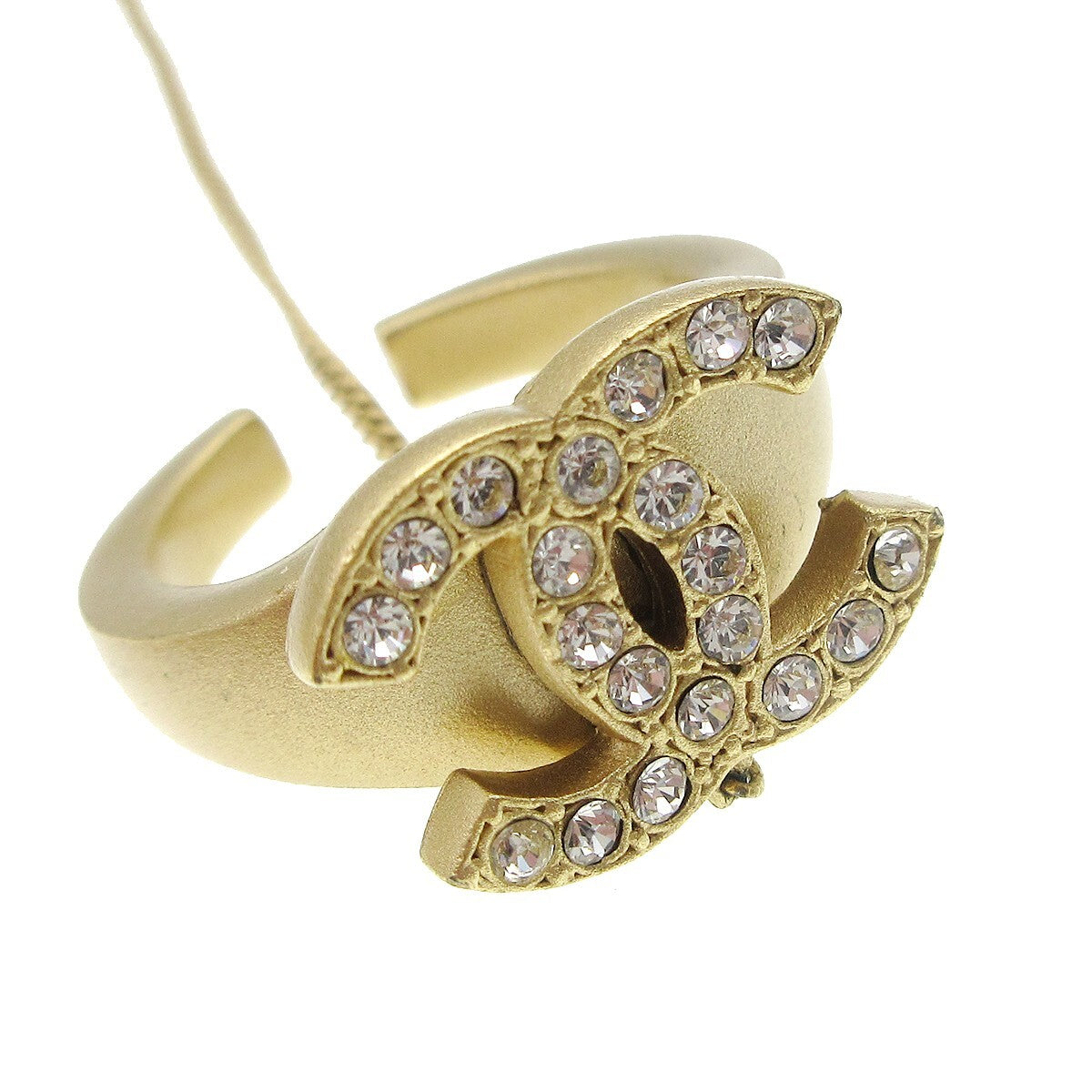 Chanel Logo Bangle With Chain Attached Cc Metal With Crystal Gold Gold_Plated Bracelet Jewelry (Pre-Owned)