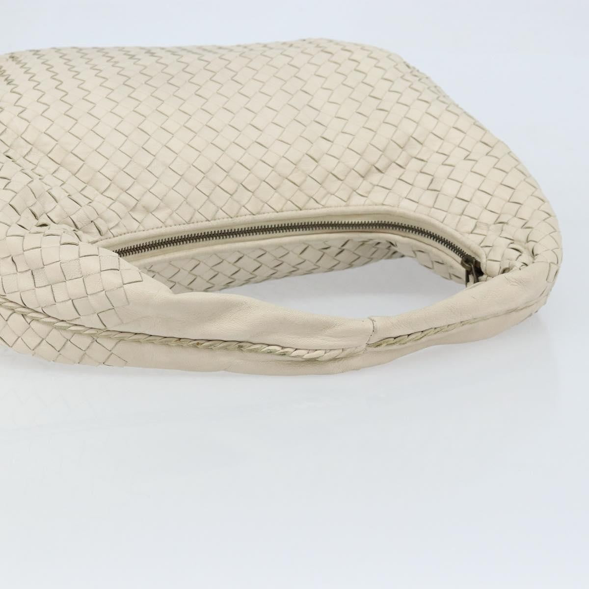 Bottega Veneta Zip Hobo Leather With Intrecciato White Leather Shoulder Bag Bag (Pre-Owned)
