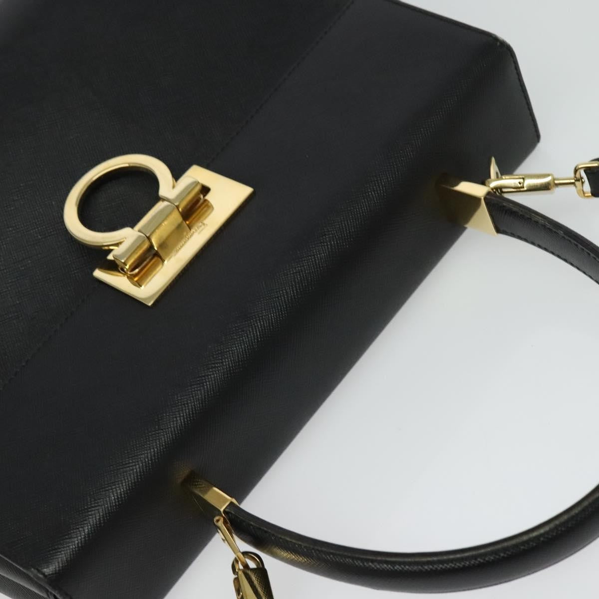 Salvatore Ferragamo Gancini Convertible Top Handle Leather Black Leather Handbag (Pre-Owned)