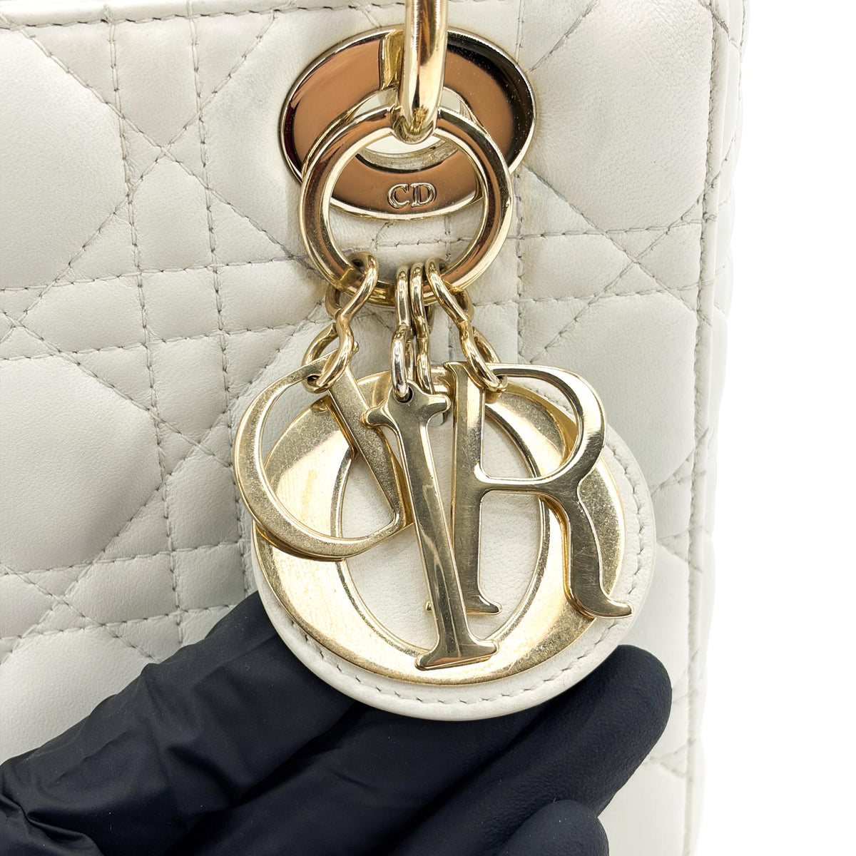 Christian Dior Lady Dior Grained Calfskin Gold Leather Handbag (Pre-Owned)