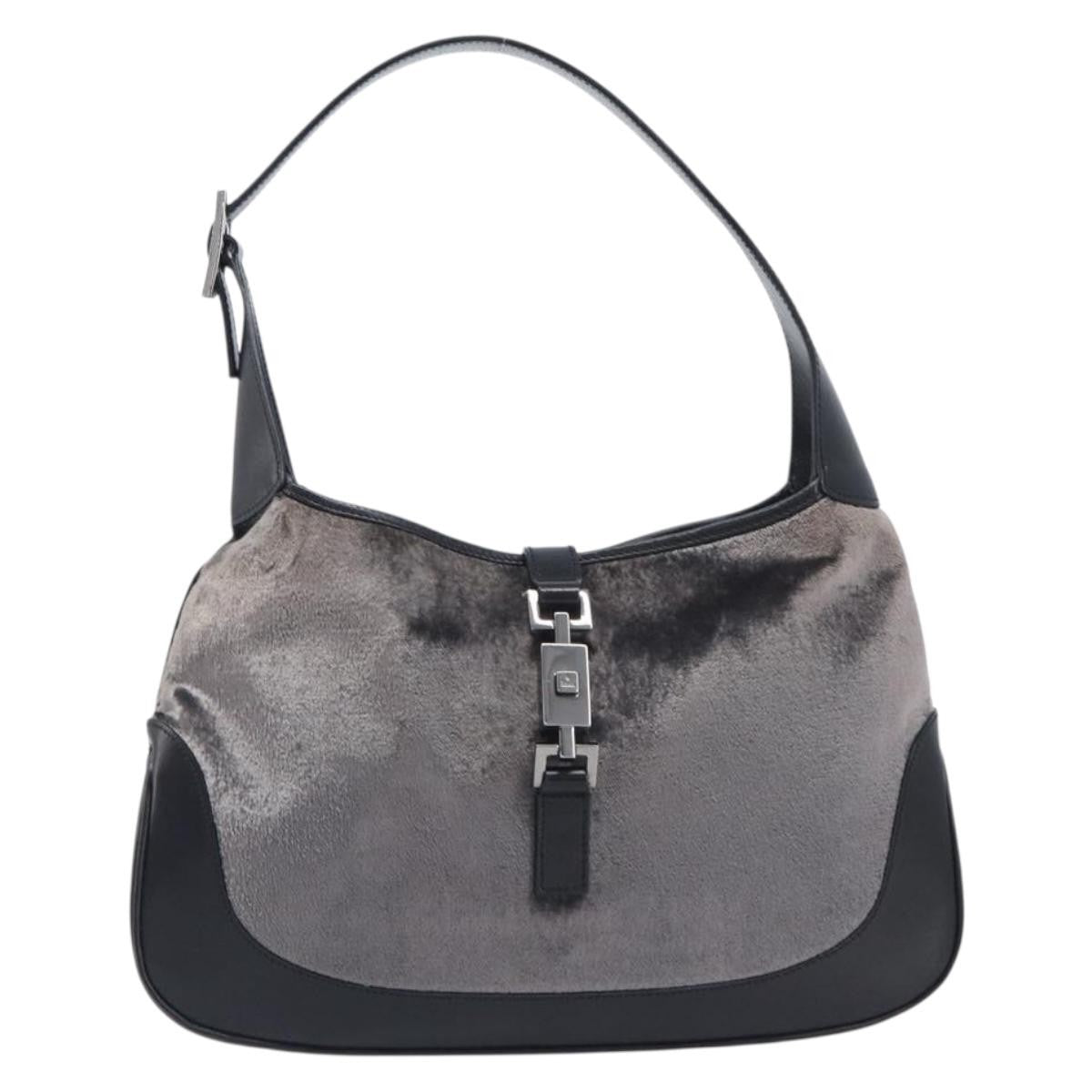 Gucci Vintage Jackie Shoulder Velvet And Leather Black Velvet Handbag (Pre-Owned)