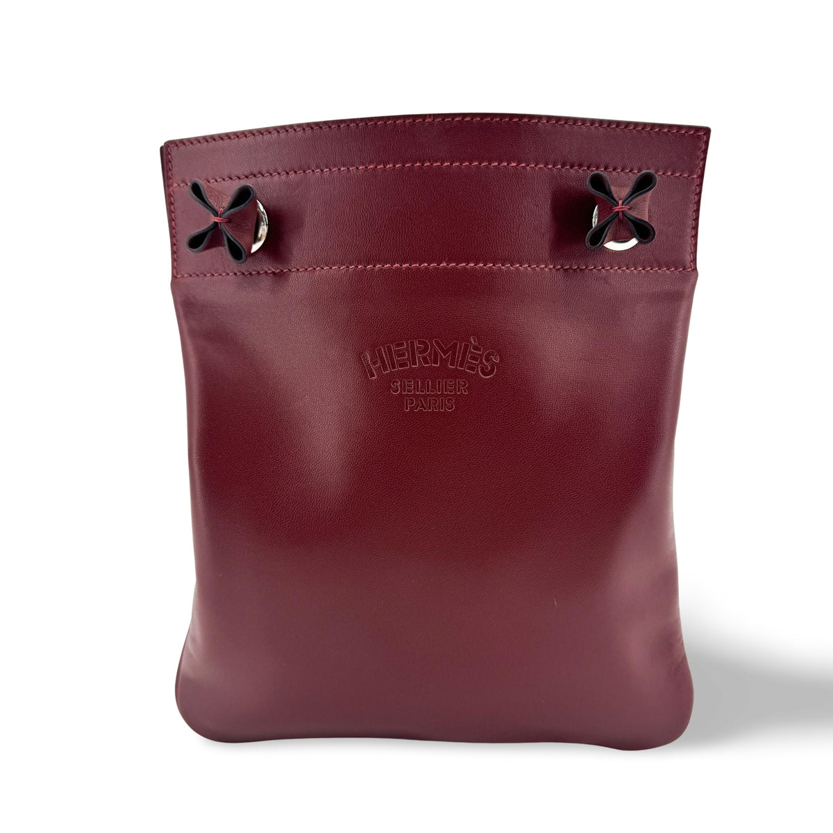 Hermes Aline Milo Lambskin And Swift Burgundy Leather Handbag (Pre-Owned)