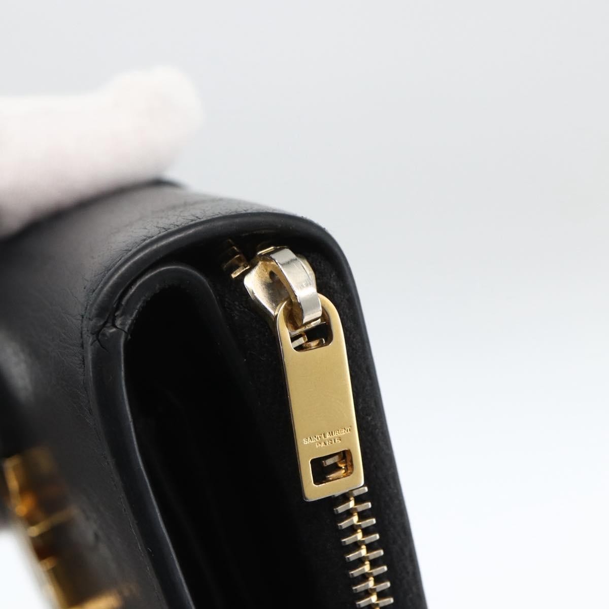 Saint Laurent Classic Monogram Ysl Line Zip Around Leather Black Leather Wallets Accessory (Pre-Owned)