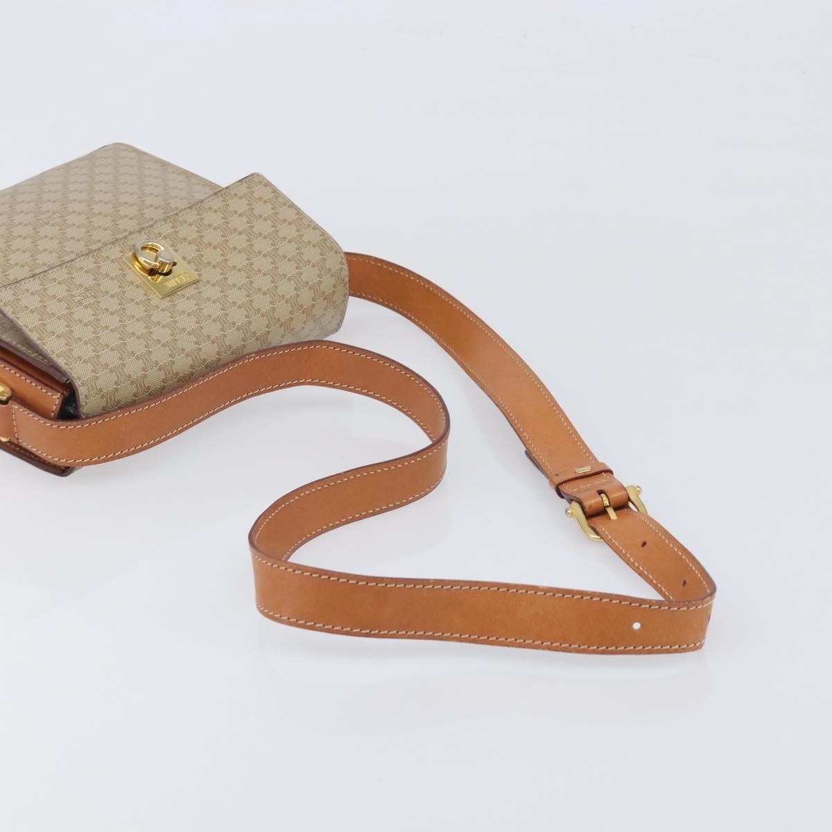 Celine Macadam Leather Beige Canvas Shoulder Bag Bag (Pre-Owned)