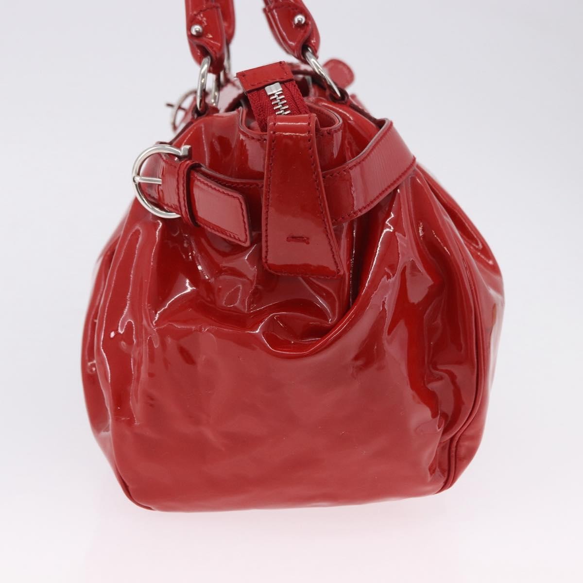 Salvatore Ferragamo Gancini Patent Leather Red Patent_Leather Handbag (Pre-Owned)