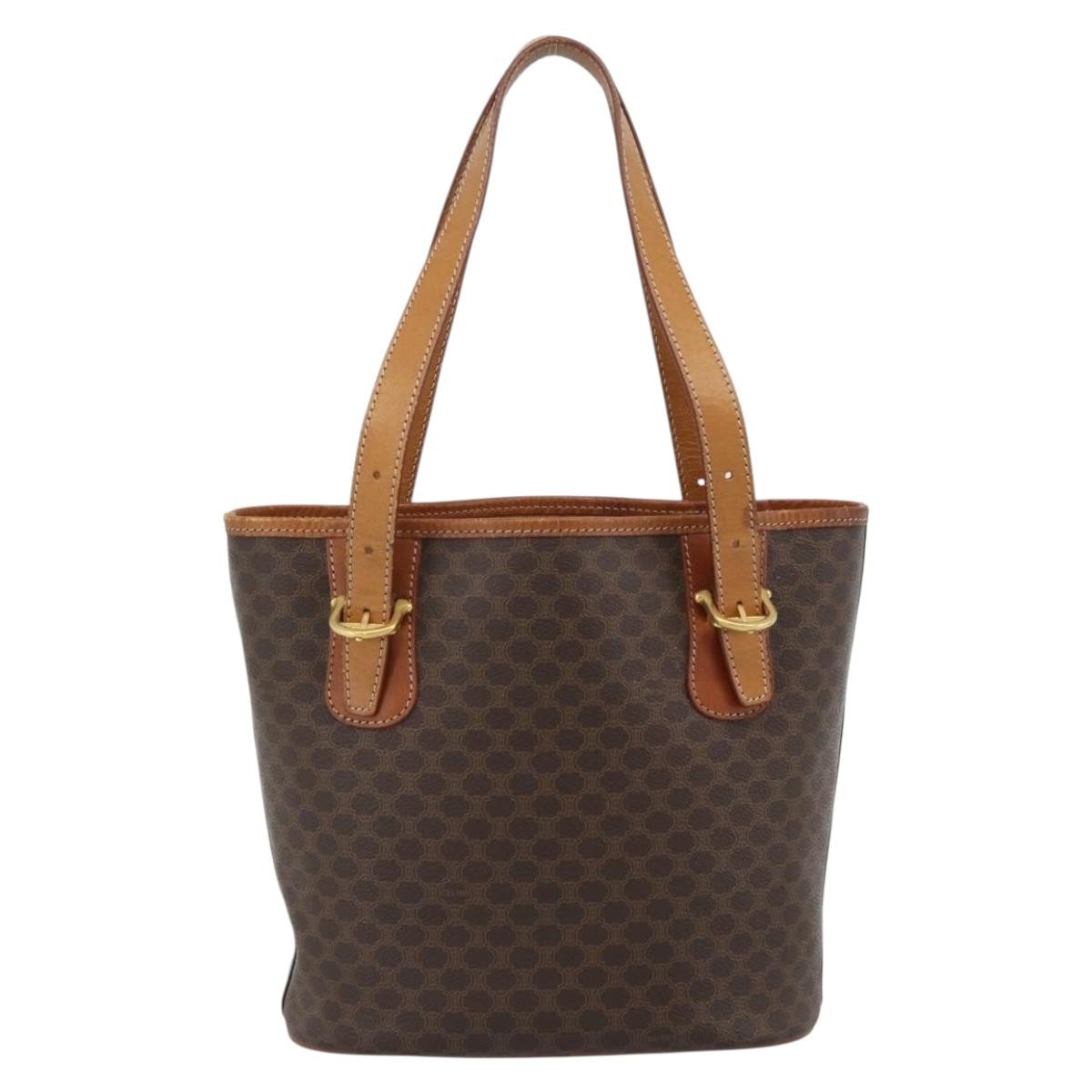 Celine Vintage Macadam Canvas And Leather Brown Canvas Tote Bag Bag (Pre-Owned)