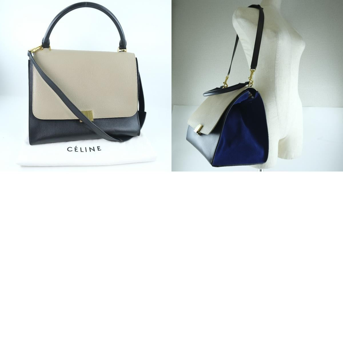 Celine Trapeze Leather With Suede Black Leather Bag (Pre-Owned)