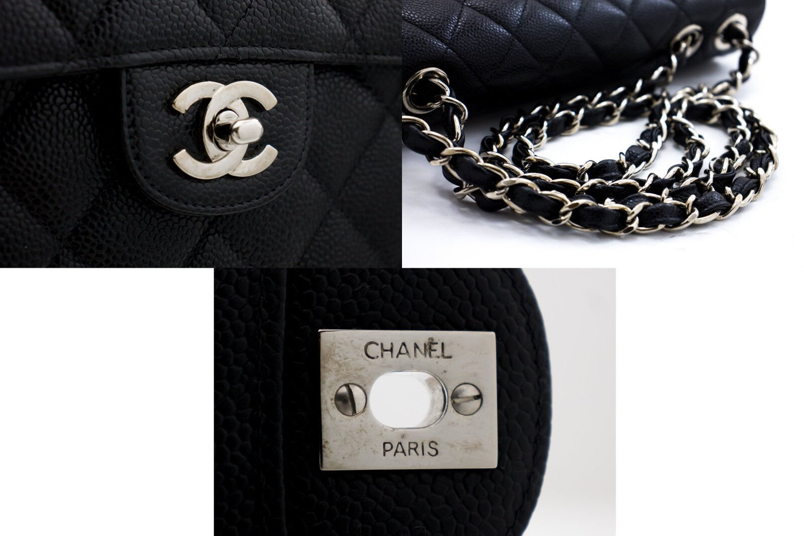 Chanel Vintage Classic Single Flap Quilted Caviar Black Calfskin Shoulder Bag Bag (Pre-Owned)