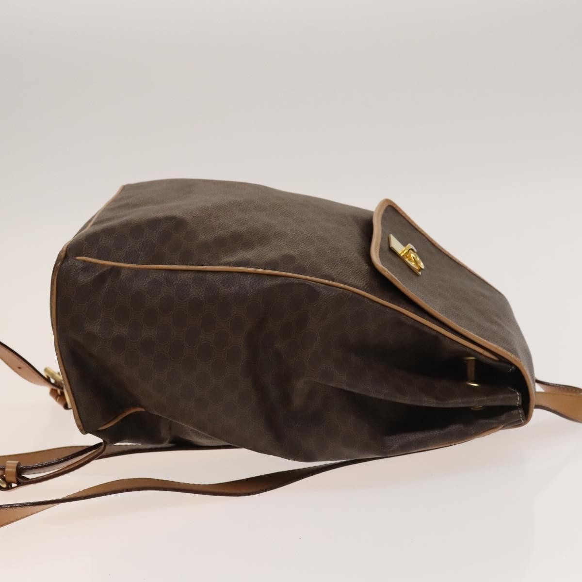 Celine Vintage Drawstring Flap Macadam Coated Canvas Brown Canvas Backpack Bag (Pre-Owned)