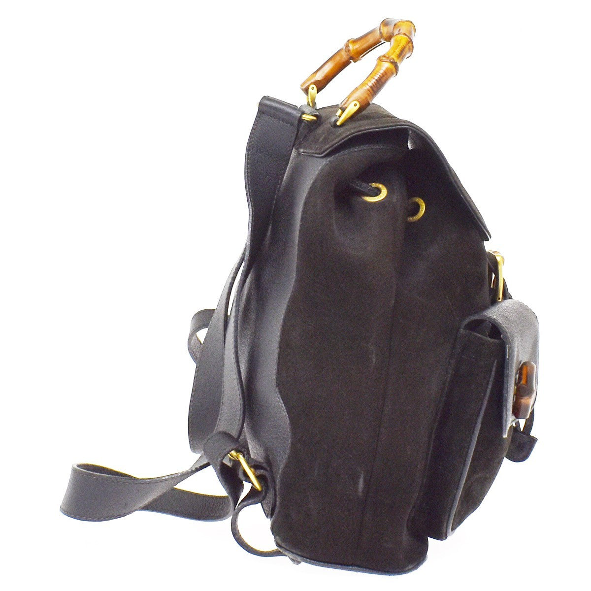 Gucci Vintage Bamboo Suede Black Suede Backpack Bag (Pre-Owned)
