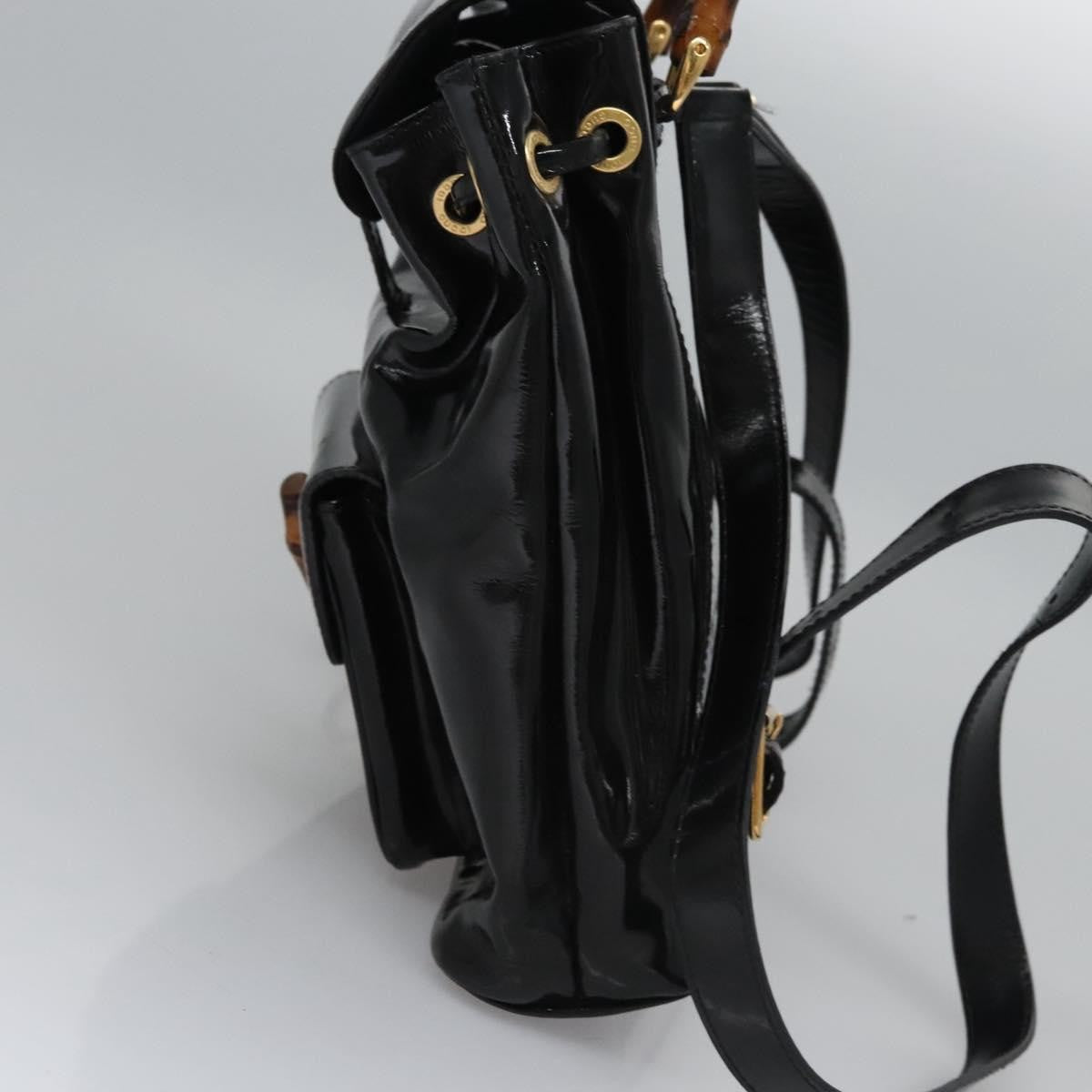 Gucci Vintage Bamboo Patent Black Patent_Leather Backpack Bag (Pre-Owned)