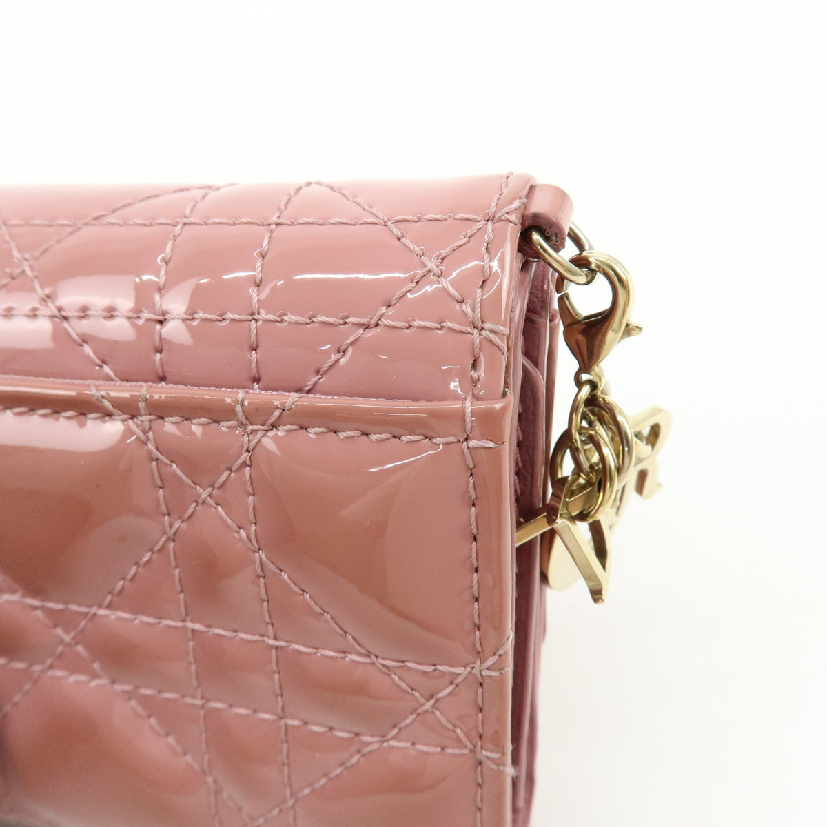 Christian Dior Lady Dior Cannage Quilt Leather Pink Patent_Leather Wallets Accessory (Pre-Owned)
