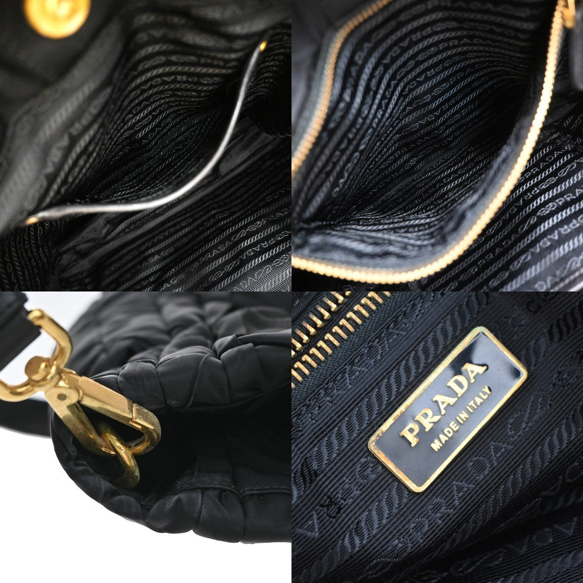 Prada Convertible Side Pocket Tote Chevron Tessuto Black Nylon Tote Bag Bag (Pre-Owned)