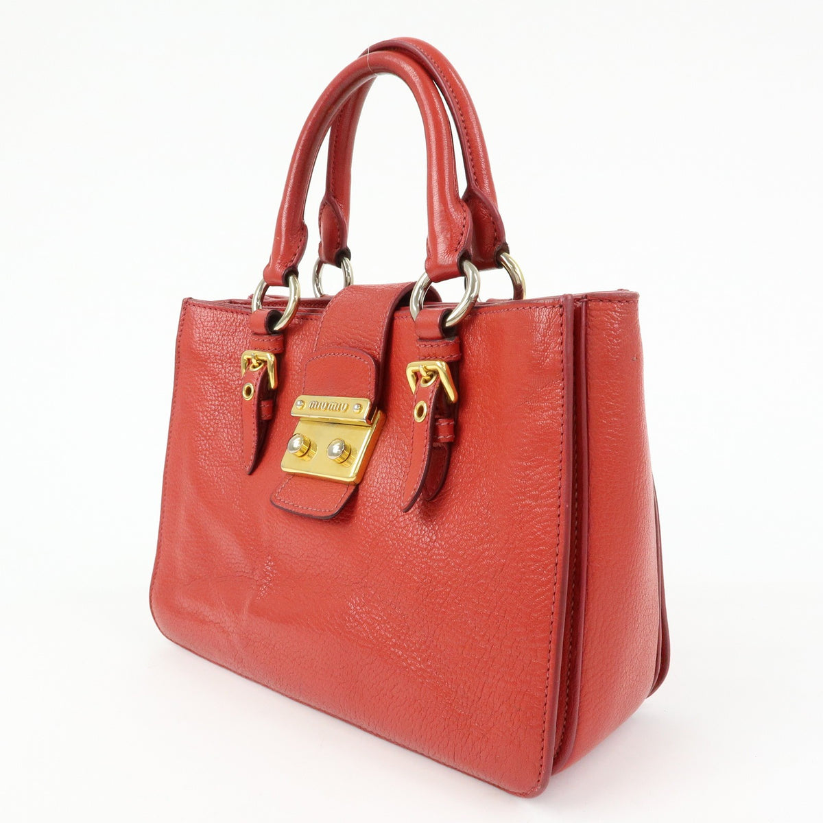 Miu Miu Madras Convertible Lock Leather Red Leather Tote Bag Bag (Pre-Owned)