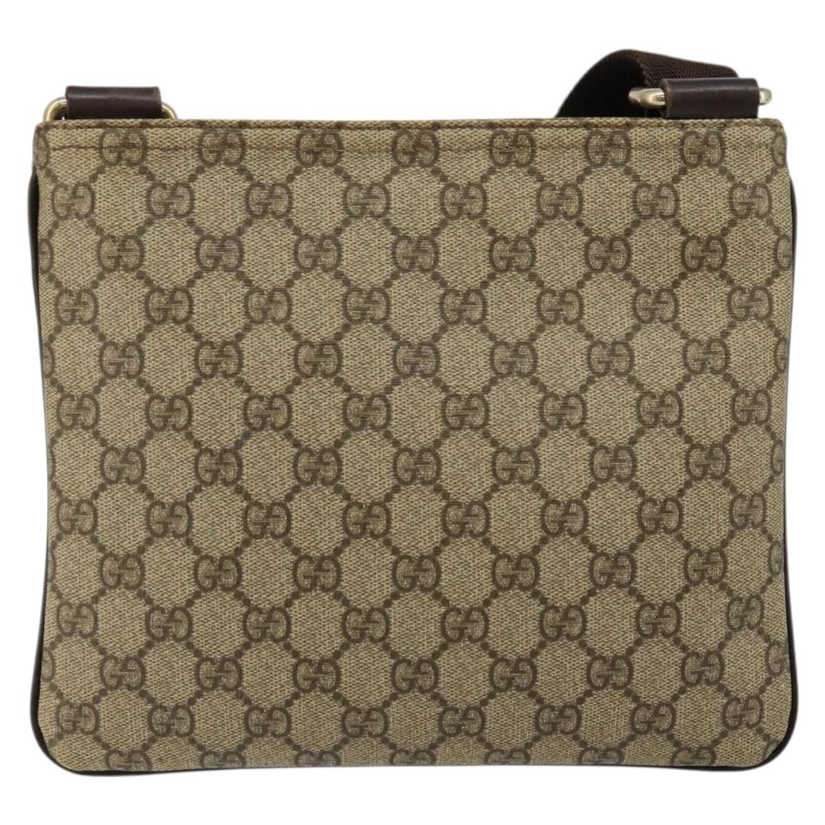 Gucci Flat Messenger Gg Canvas And Leather Beige Canvas Shoulder Bag Bag (Pre-Owned)