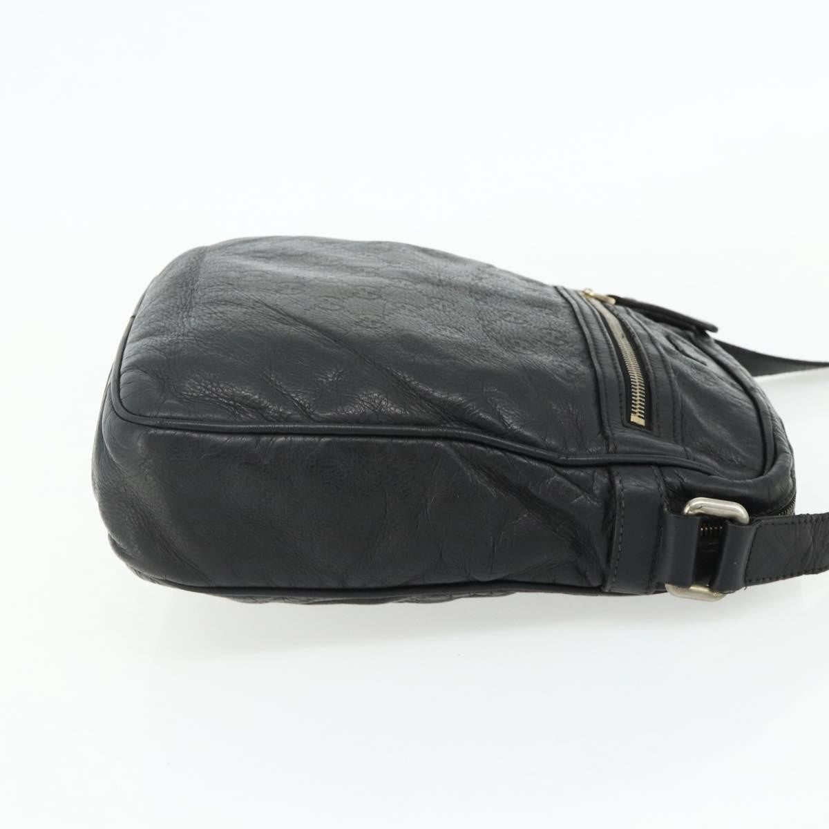 Gucci Front Zip Messenger Guccissima Leather Black Leather Shoulder Bag Bag (Pre-Owned)