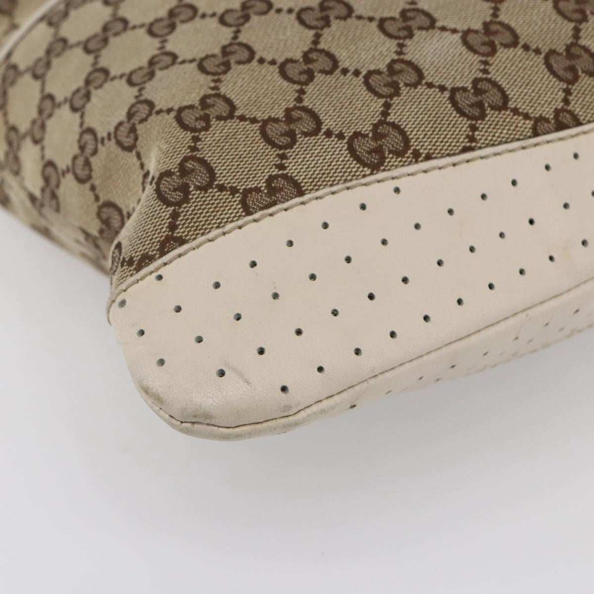 Gucci Zip Messenger Gg Canvas With Perforated Leather Beige Canvas Shoulder Bag Bag (Pre-Owned)