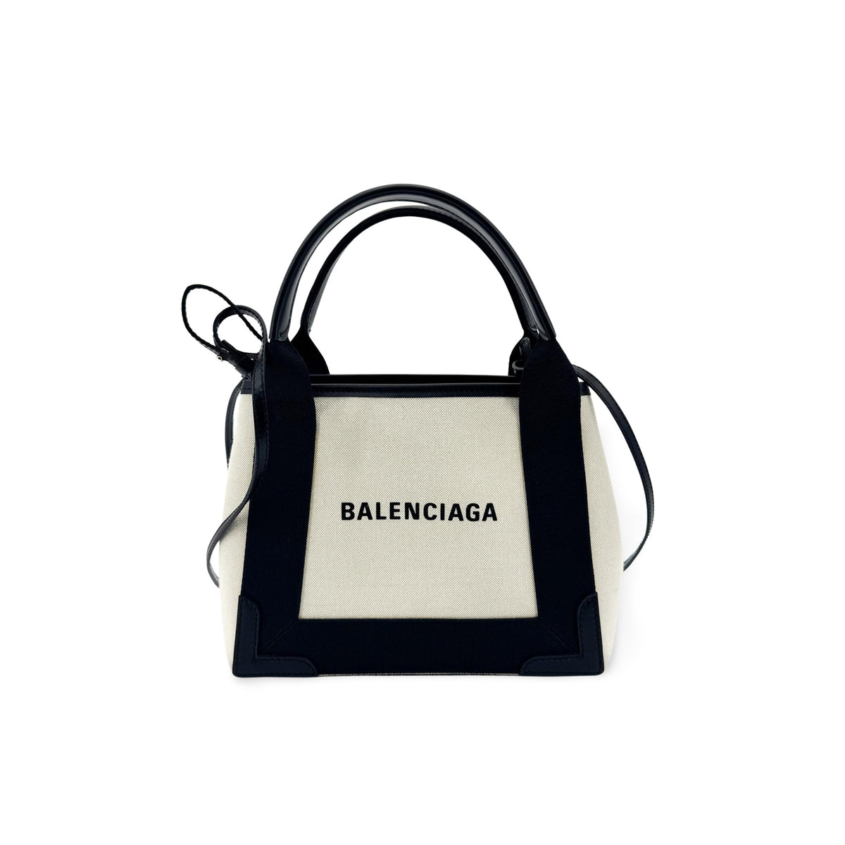 Balenciaga Navy Cabas Canvas With Leather Black Canvas Tote Bag Bag (Pre-Owned)