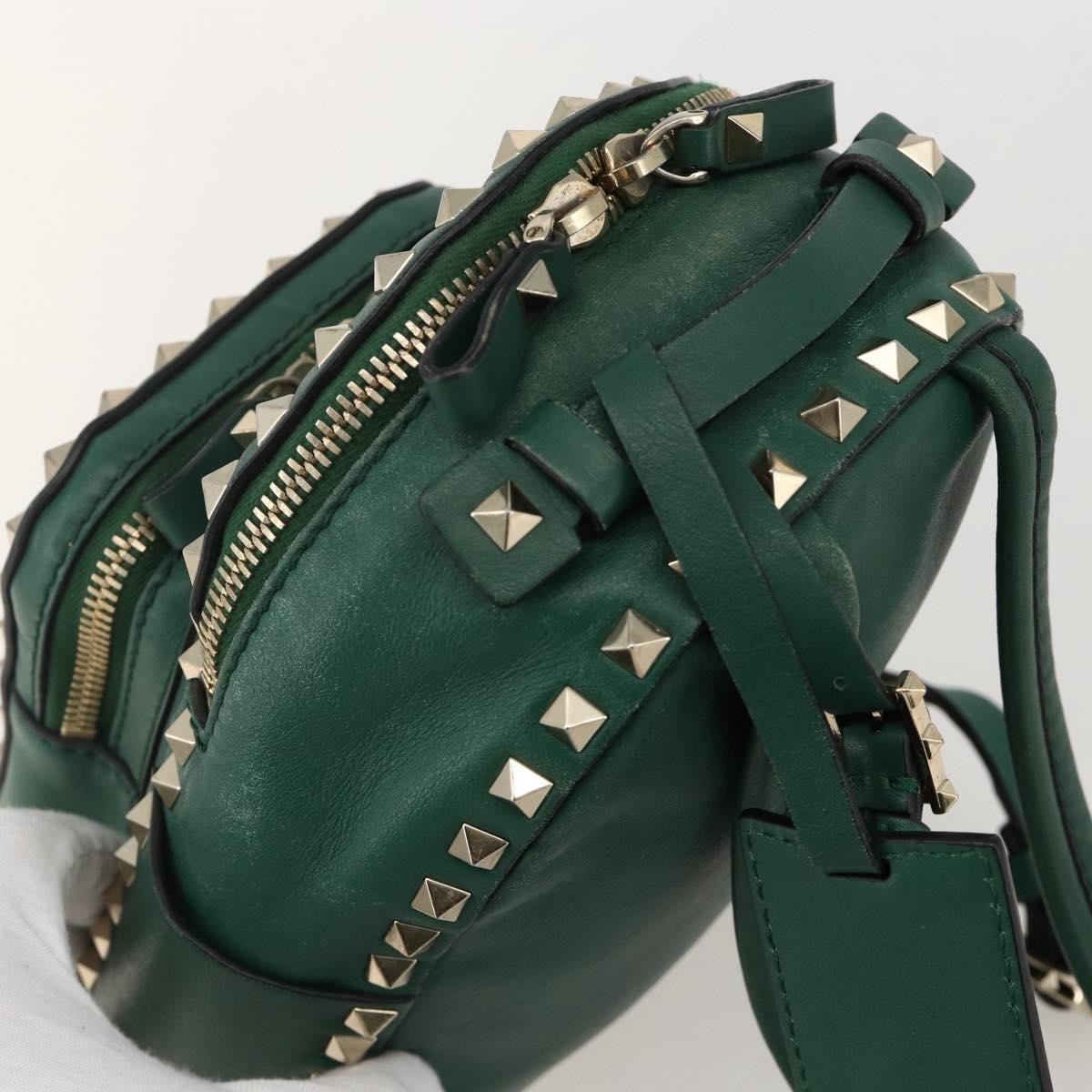 Valentino Garavani Rockstud Leather Green Leather Backpack Bag (Pre-Owned)