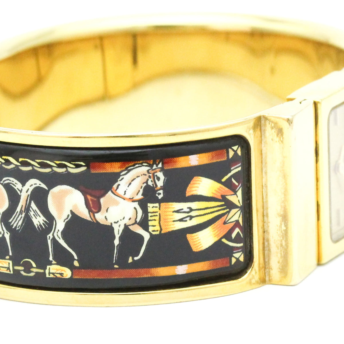 Hermes Loquet Quartz Plated Metal And Printed Enamel Watch (Pre-Owned)