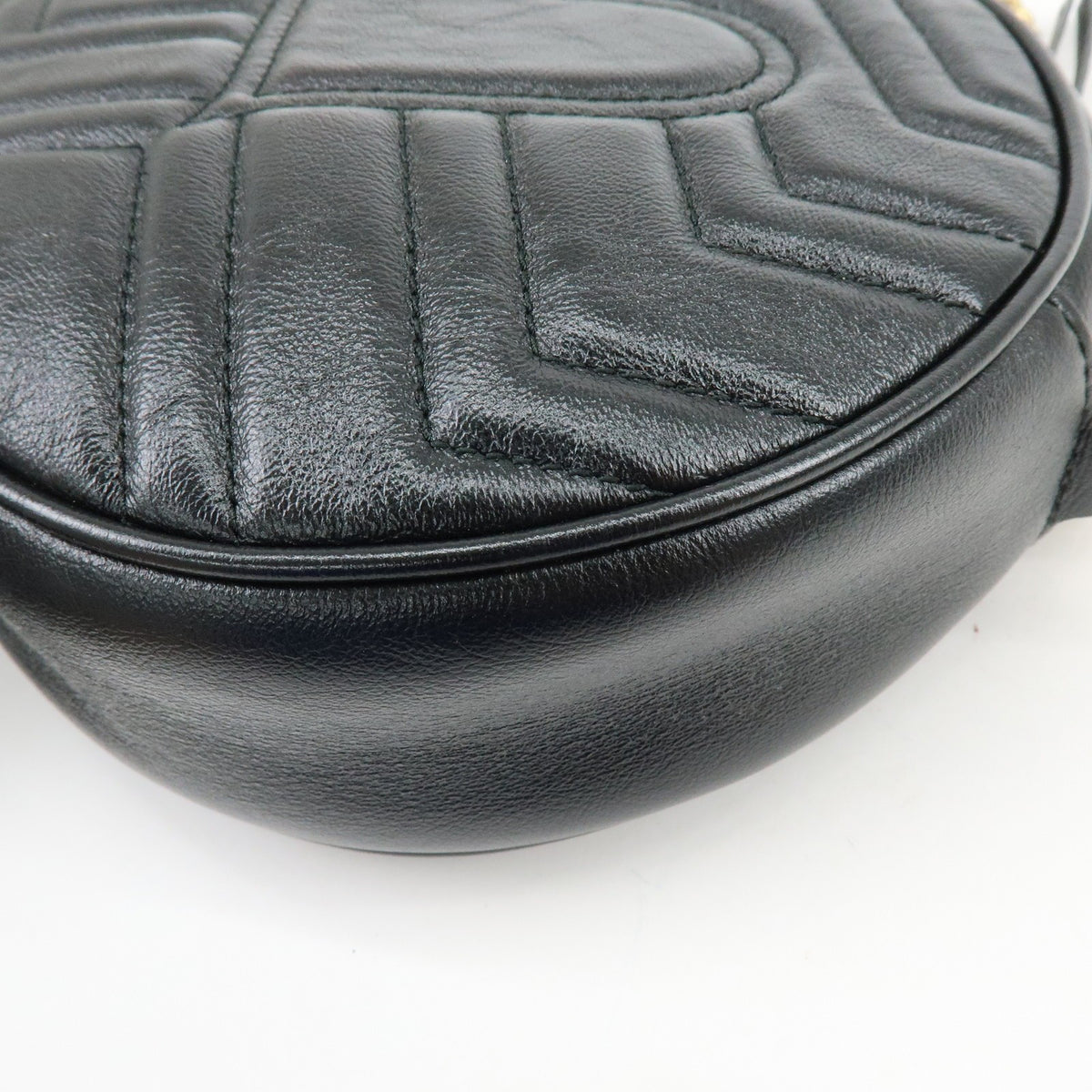 Gucci Gg Marmont Round Matelasse Leather Black Leather Shoulder Bag Bag (Pre-Owned)