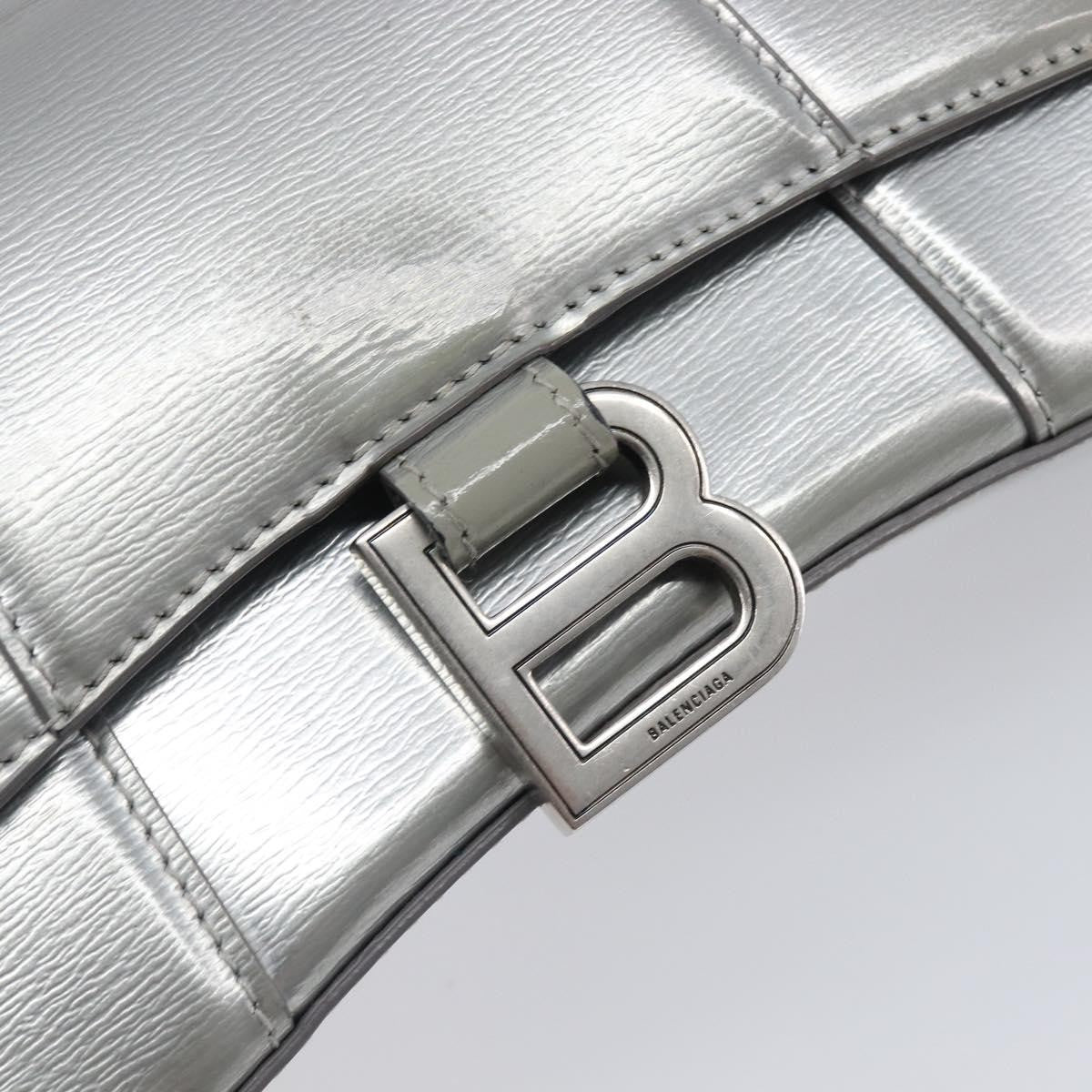 Balenciaga Hourglass Top Handle Leather Silver Leather Handbag (Pre-Owned)