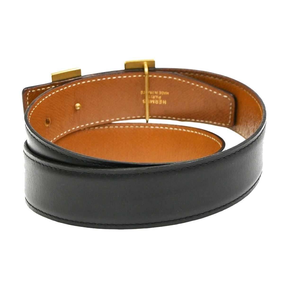 Hermes Constance Reversible Belt Leather Black Leather Belts Accessory (Pre-Owned)