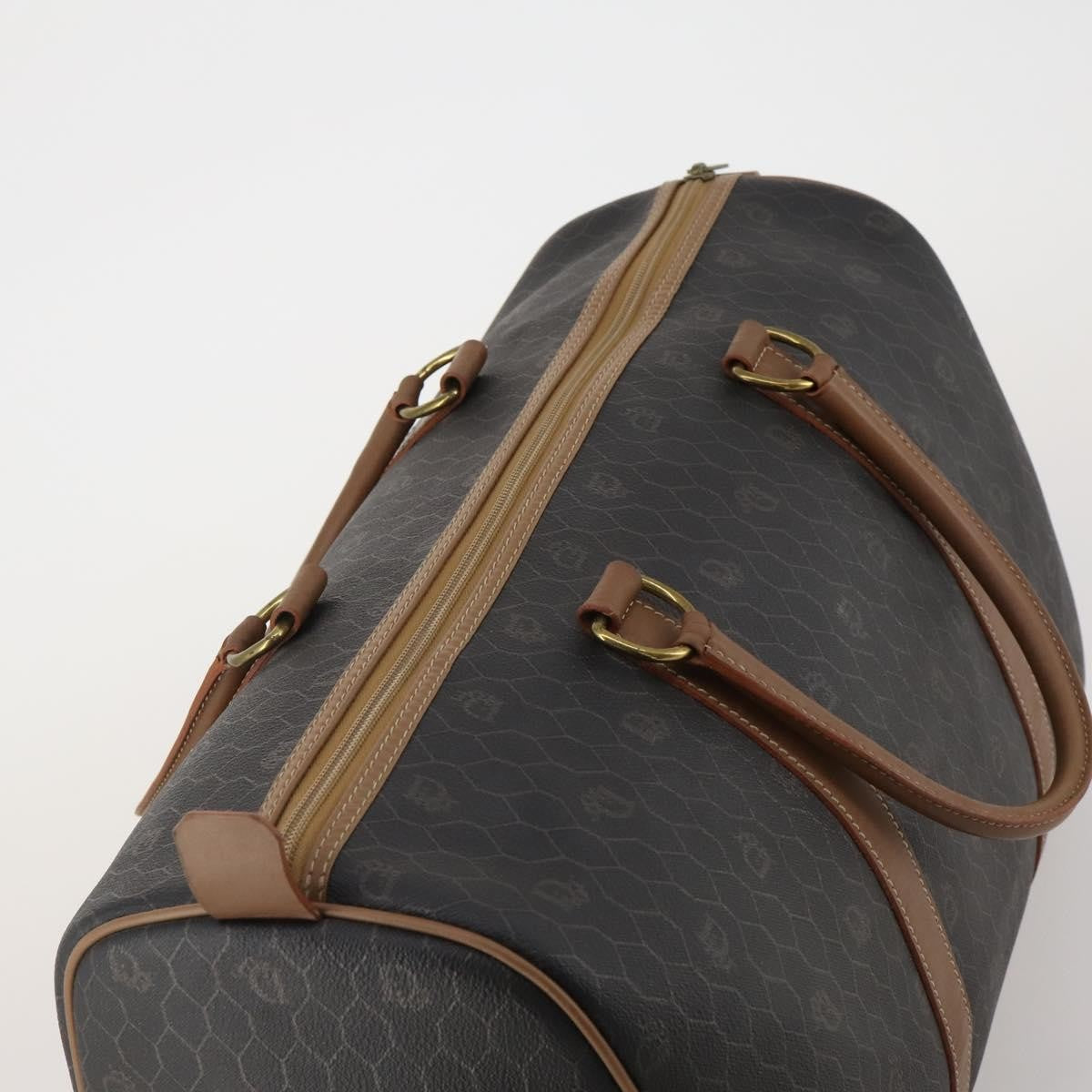 Christian Dior Vintage Honeycomb Boston Canvas And Leather Black Canvas Travel Bag Bag (Pre-Owned)