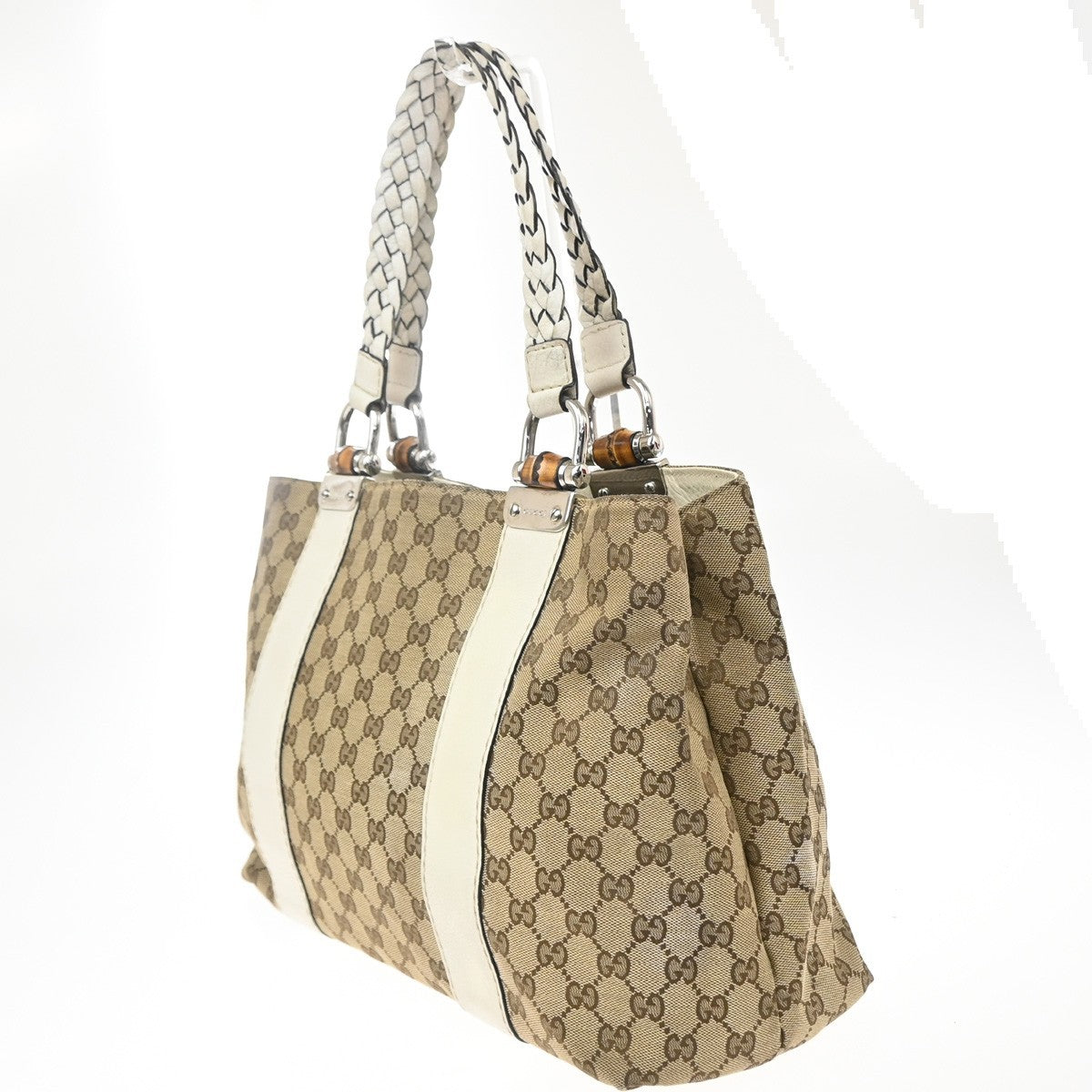 Gucci Bamboo Bar Gg Canvas Beige Canvas Tote Bag Bag (Pre-Owned)