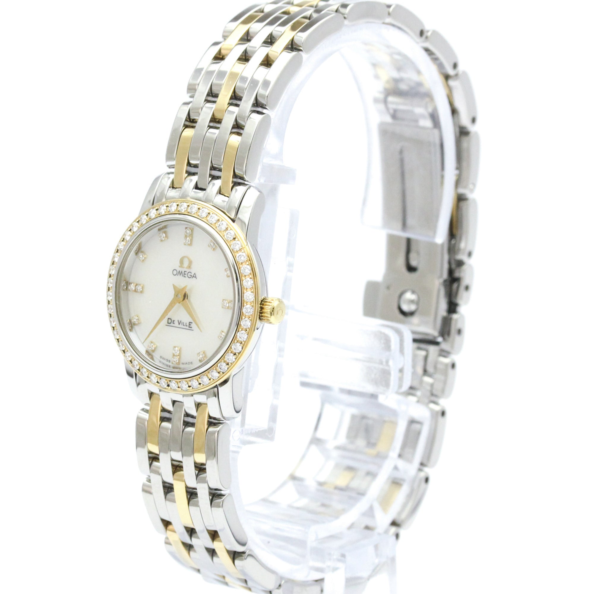 Omega De Ville Prestige Quartz Stainless Steel And Yellow Gold With Diamond Bezel And Markers Watch (Pre-Owned)