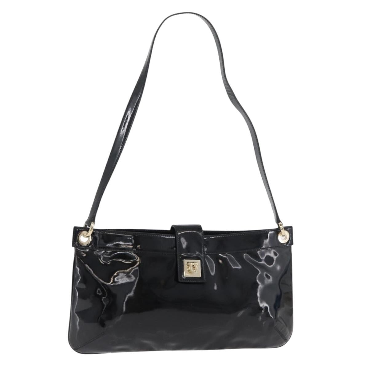 Salvatore Ferragamo Gancini Patent Leather Black Patent_Leather Shoulder Bag Bag (Pre-Owned)