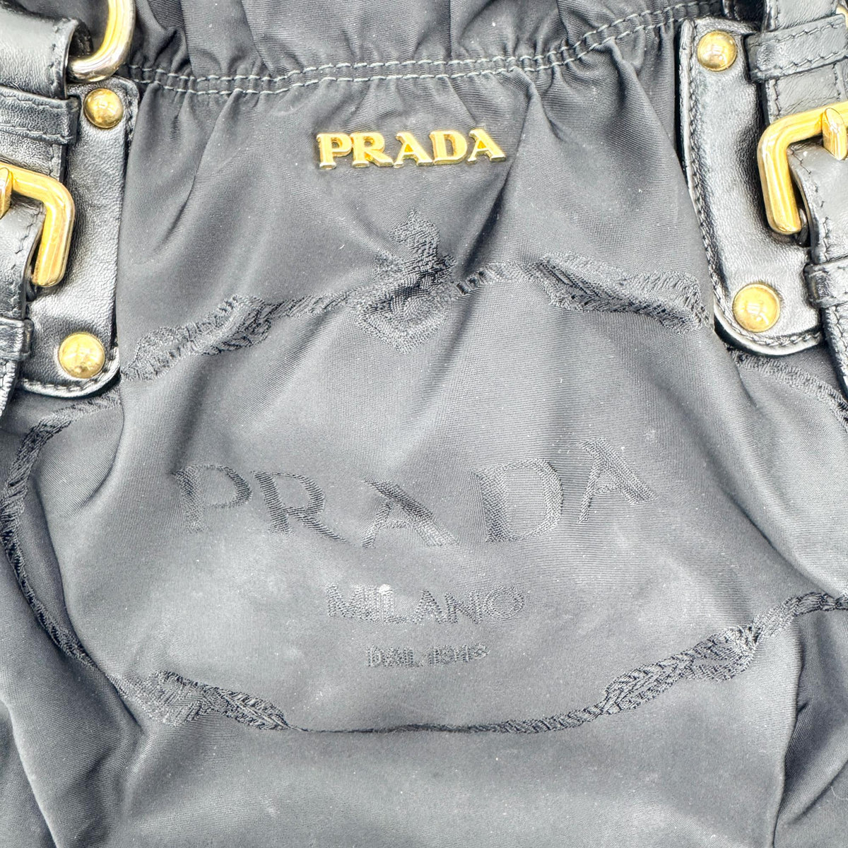 Prada Gaufre Nappa Leather Black Nylon Tote Bag Bag (Pre-Owned)