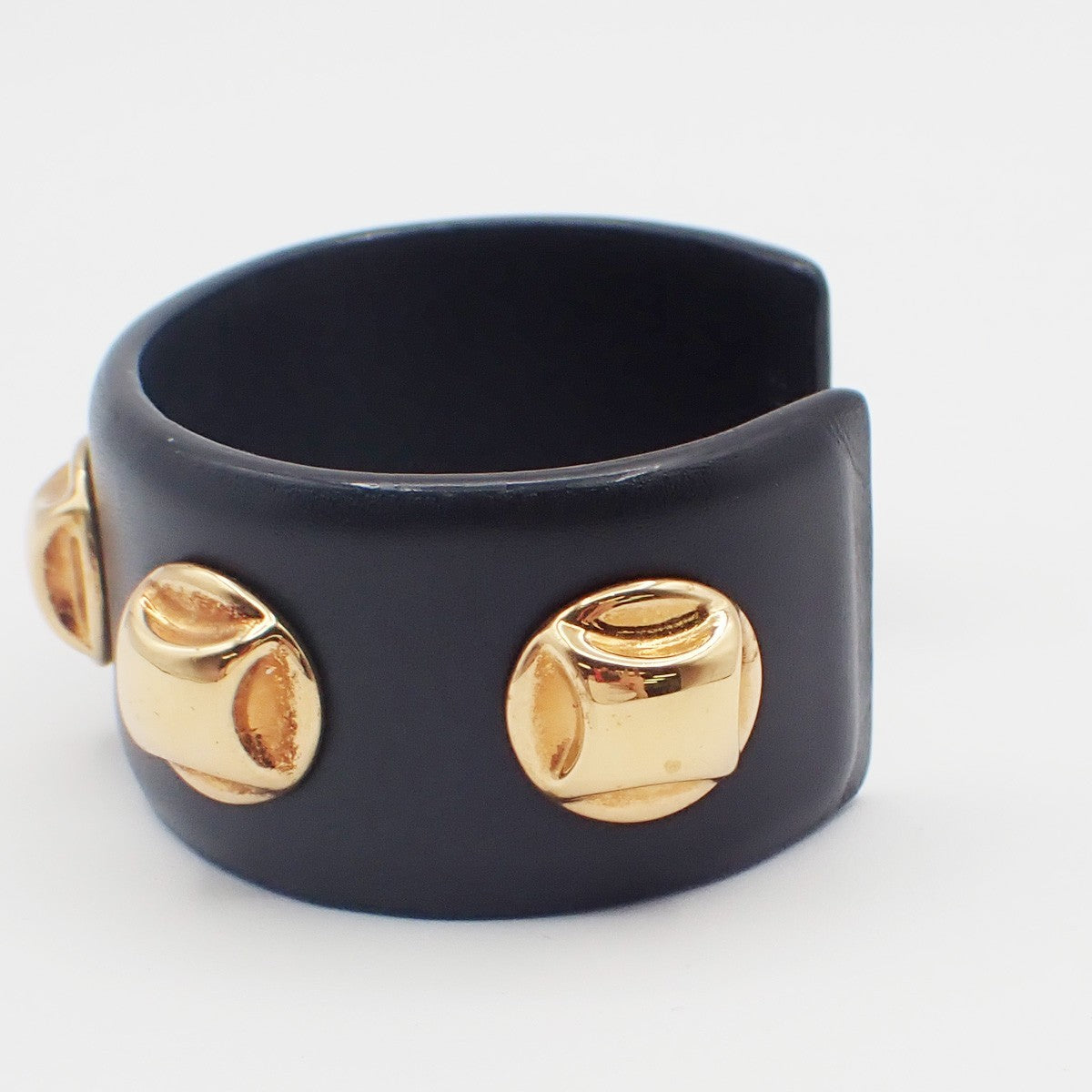 Celine Stud Cuff Leather And Plated Metal Black Leather Bracelet Jewelry (Pre-Owned)