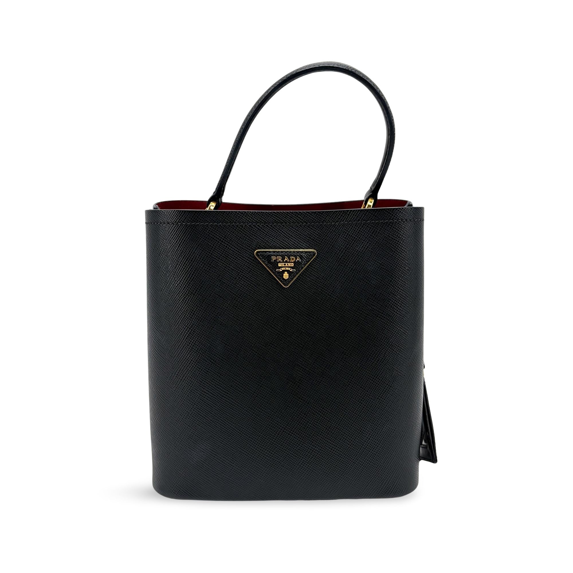 Prada Panier Bucket Saffiano Leather Black Leather Handbag (Pre-Owned)