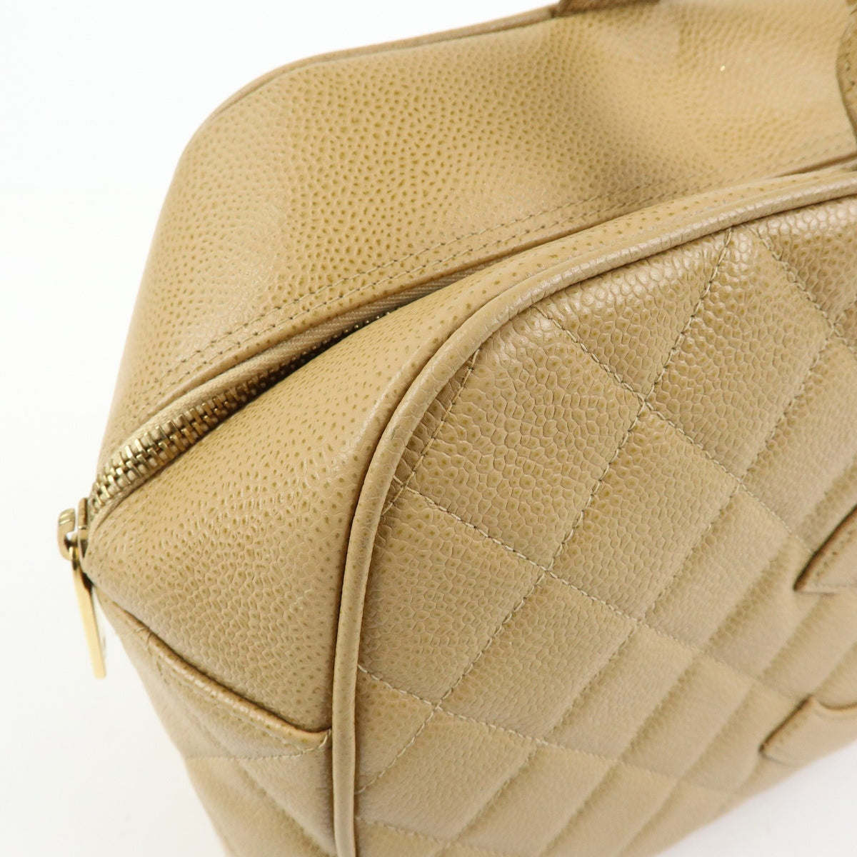 Chanel Timeless Cc Bowler Quilted Caviar Beige Leather Handbag (Pre-Owned)