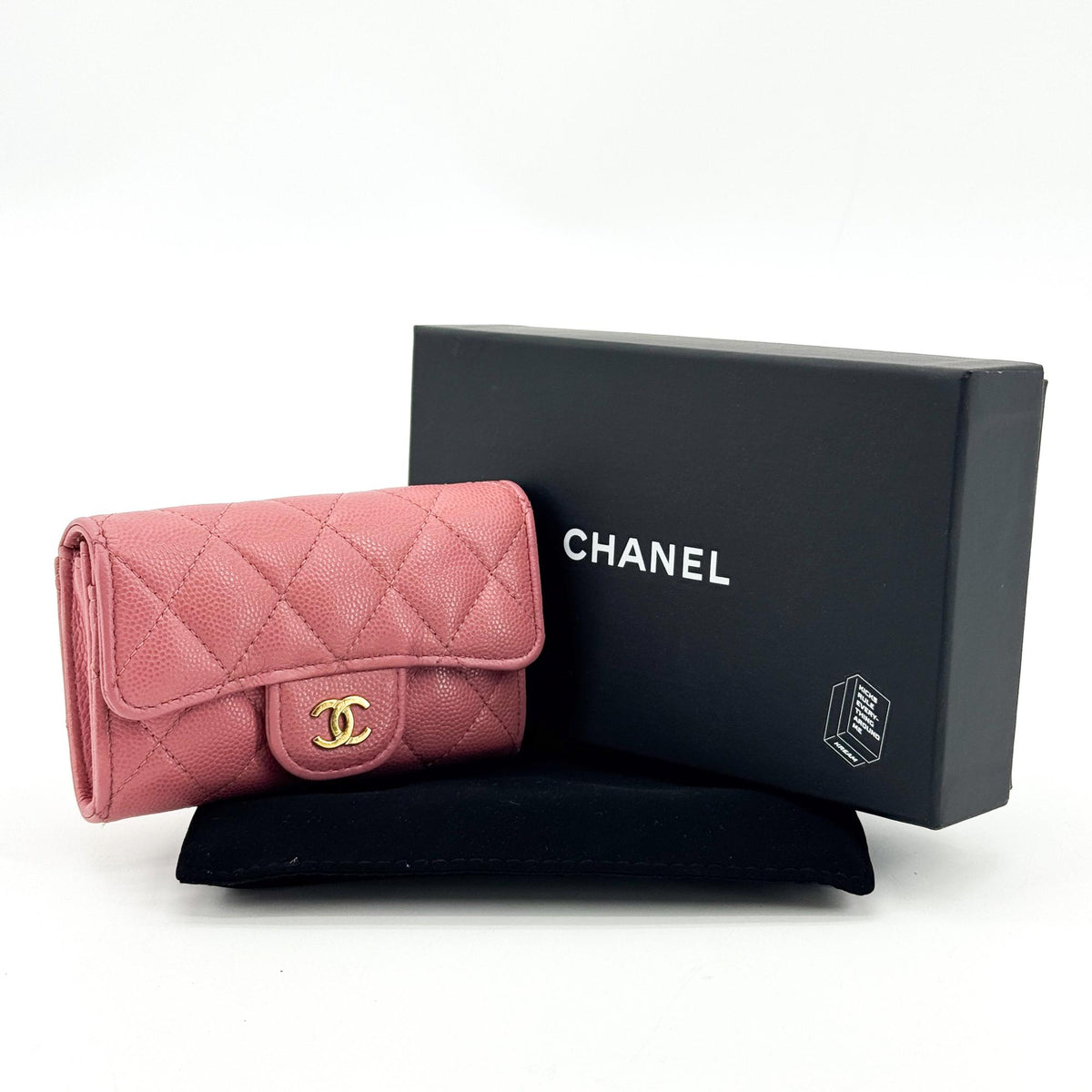 Chanel Classic Flap Card Case Quilted Caviar Pink Leather Card Holders Accessory (Pre-Owned)