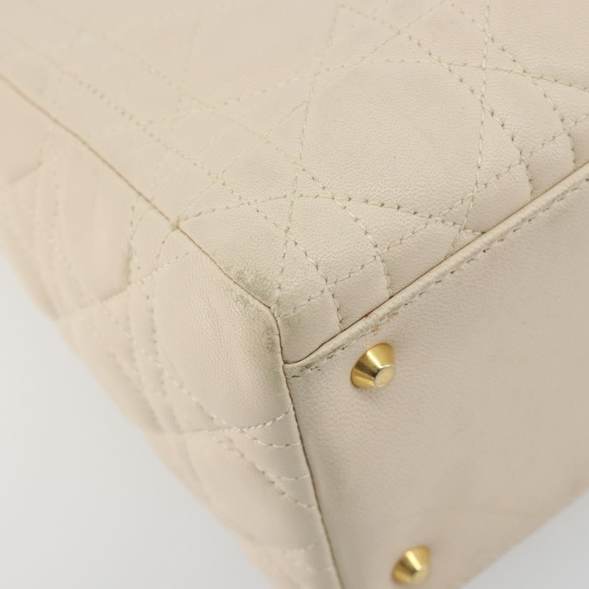 Christian Dior Lady Dior Cannage Quilt Lambskin White Leather Handbag (Pre-Owned)