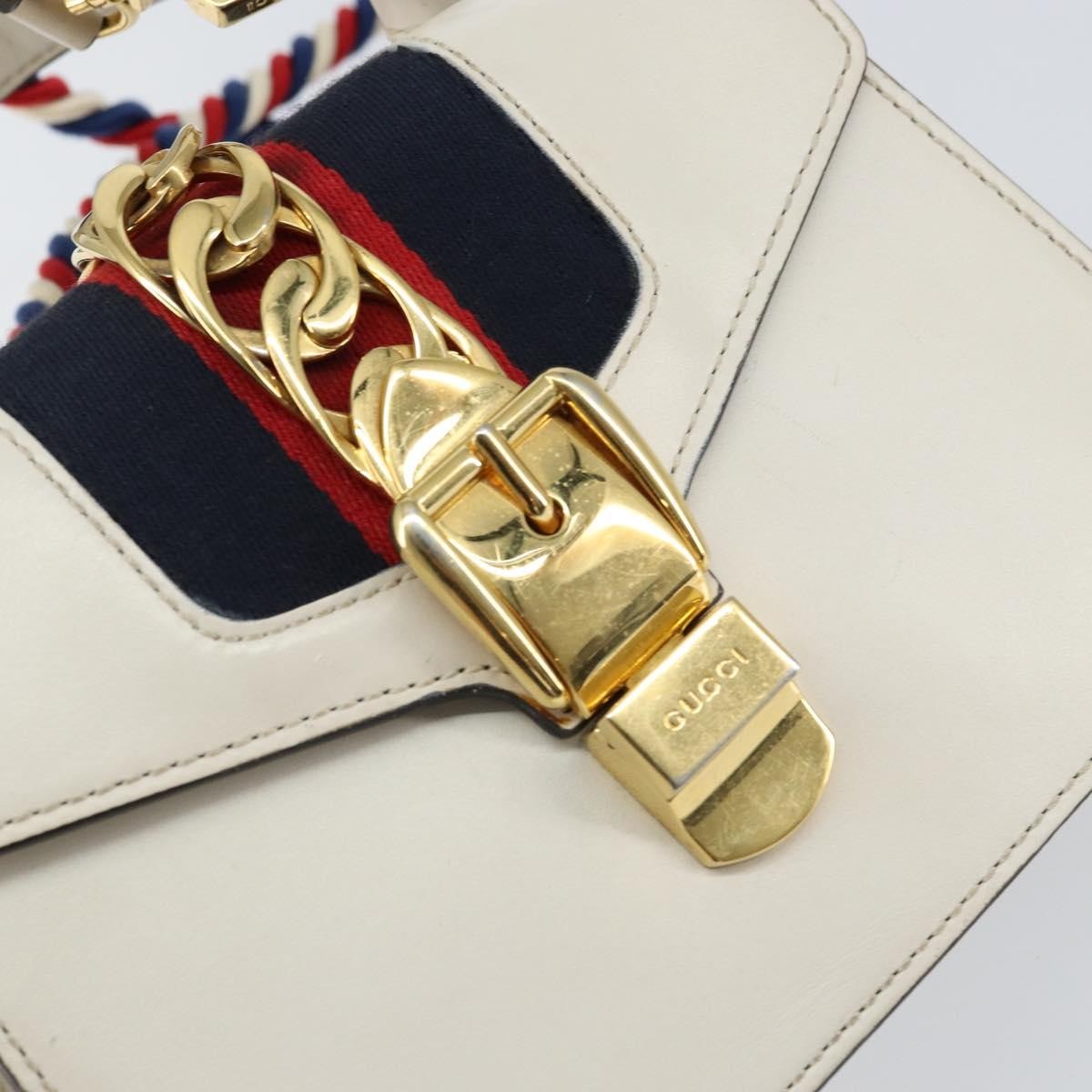 Gucci Sylvie Top Handle Leather White Leather Handbag (Pre-Owned)