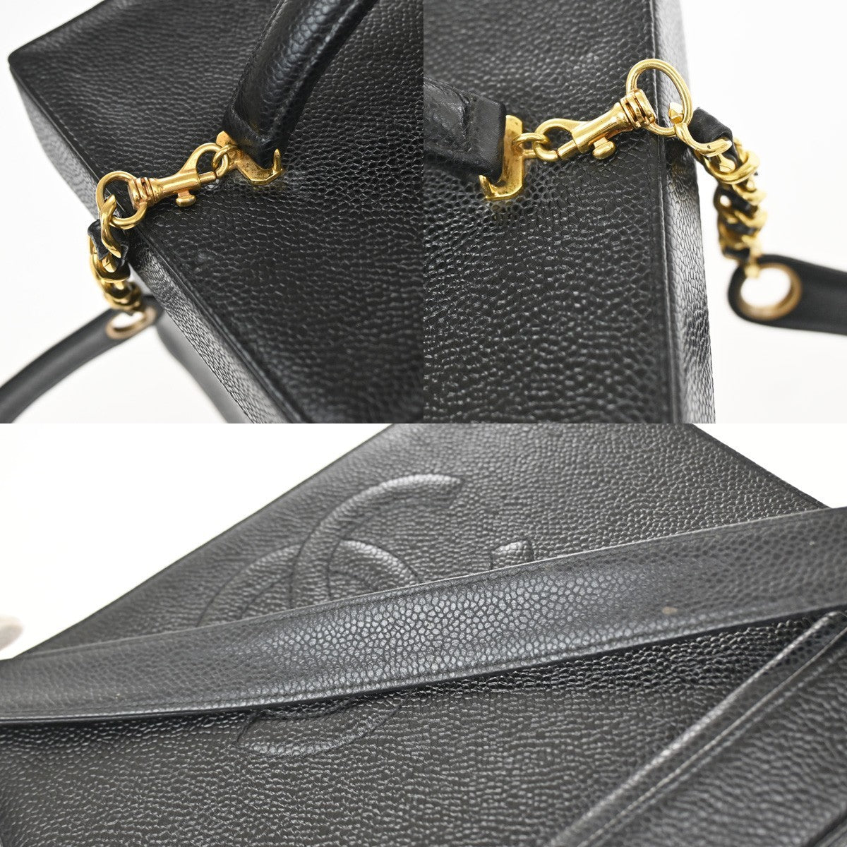 Chanel Vintage Vanity Case Calfskin Black Leather Handbag (Pre-Owned)