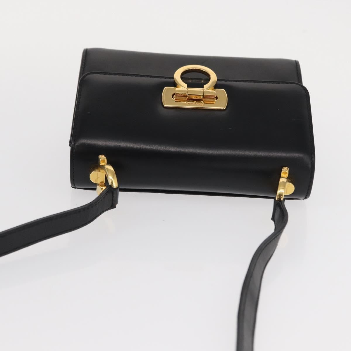 Salvatore Ferragamo Gancini Flap Leather Black Leather Shoulder Bag Bag (Pre-Owned)