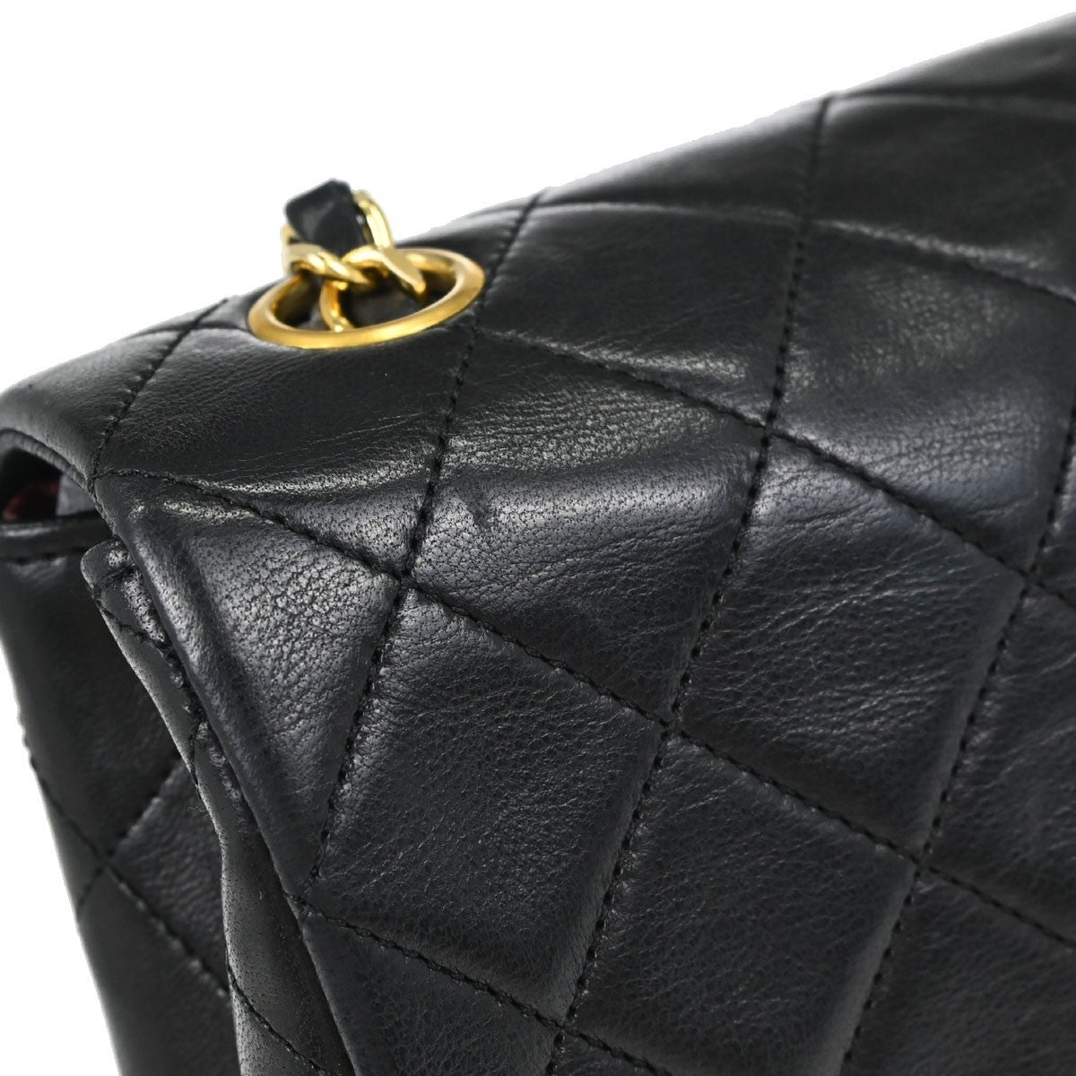 Chanel Vintage Square Classic Single Flap Quilted Lambskin Black Leather Handbag (Pre-Owned)