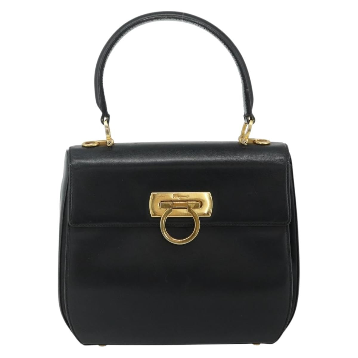Salvatore Ferragamo Gancini Leather Black Leather Handbag (Pre-Owned)