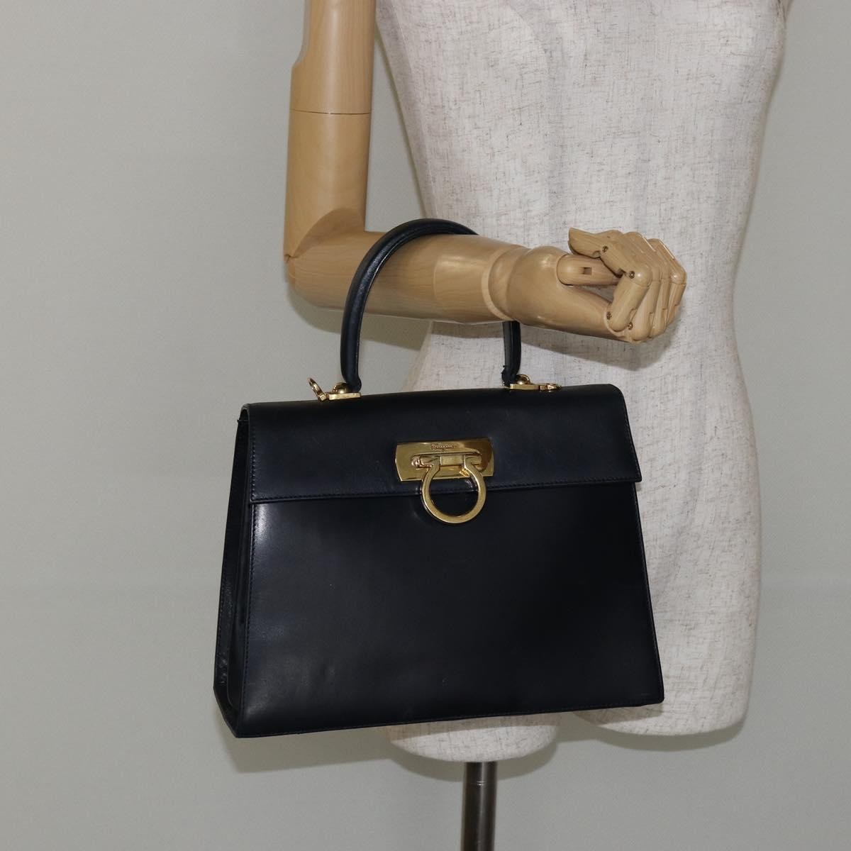 Salvatore Ferragamo Gancini Convertible Top Handle Leather Navy Leather Handbag (Pre-Owned)
