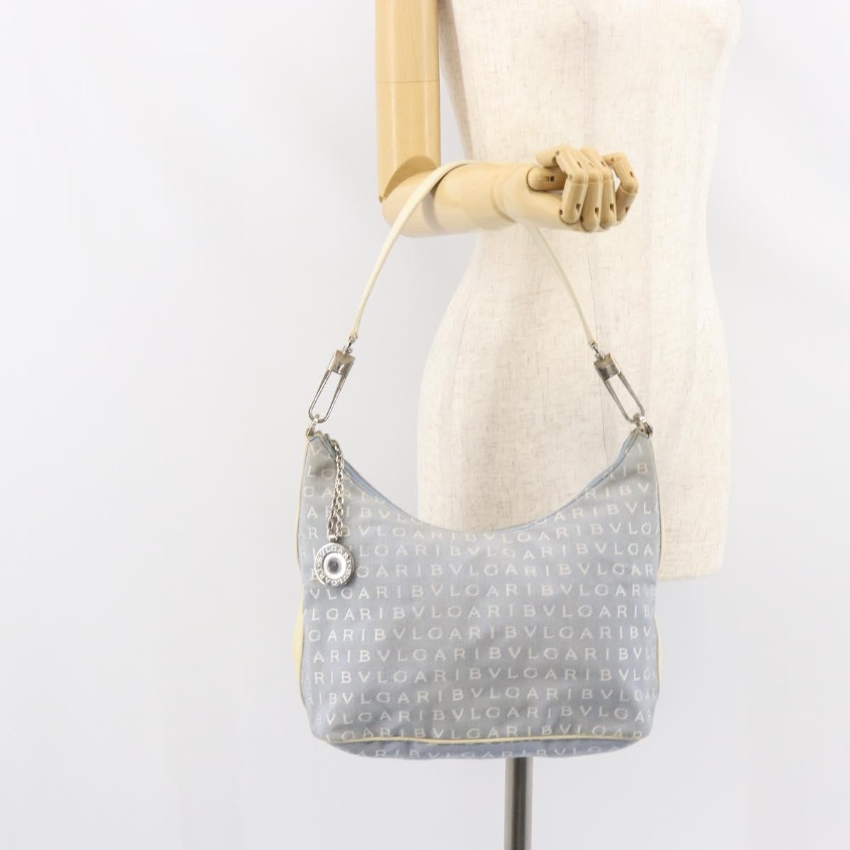 Bvlgari Logomania Canvas With Leather Blue Canvas Shoulder Bag Bag (Pre-Owned)