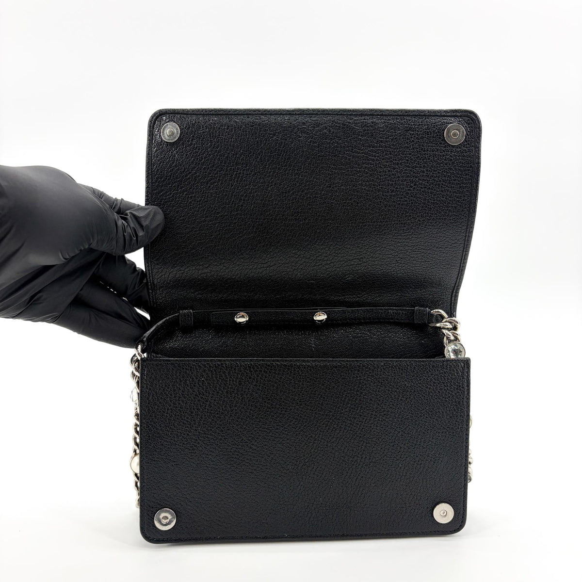 Miu Miu Crystal And Pearl Chain Clutch Embellished Leather Black Leather Clutche & Pouche Bag (Pre-Owned)