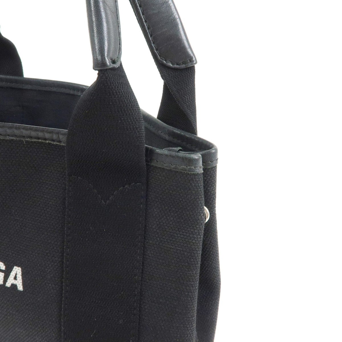 Balenciaga Navy Cabas Canvas With Leather Black Canvas Tote Bag Bag (Pre-Owned)