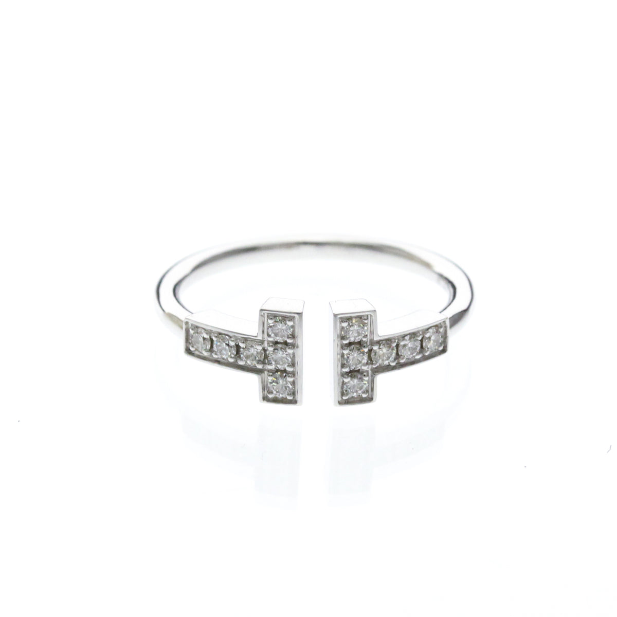 Tiffany & Co. T Wire 18K White Gold With Diamonds Silver White_Gold Ring Jewelry (Pre-Owned)