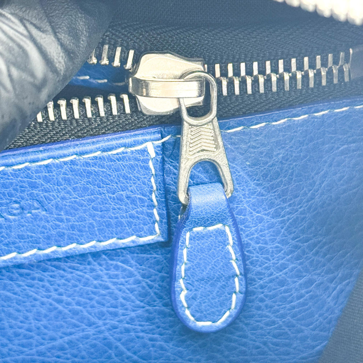 Balenciaga Bazar Striped Leather Blue Leather Tote Bag Bag (Pre-Owned)
